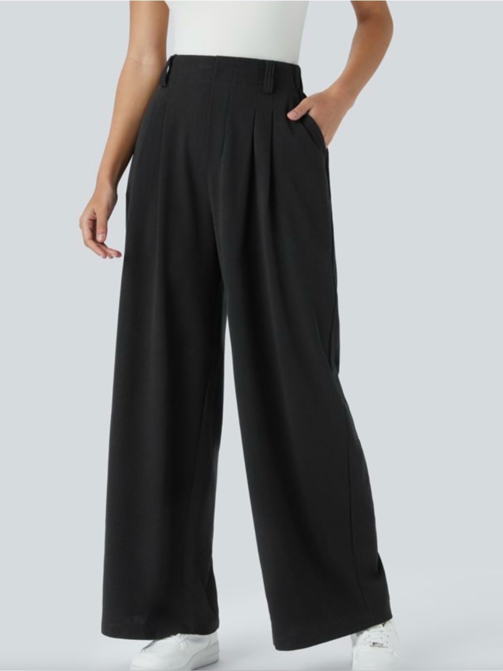 Halara Flex High Waisted Waffle Wide Leg Work Pants Black Large Tall EUC